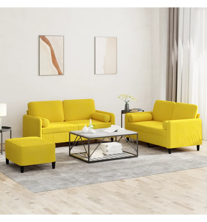 Ensemble de canapés 3 pcs avec coussins jaune velours | Mobilier & Déco