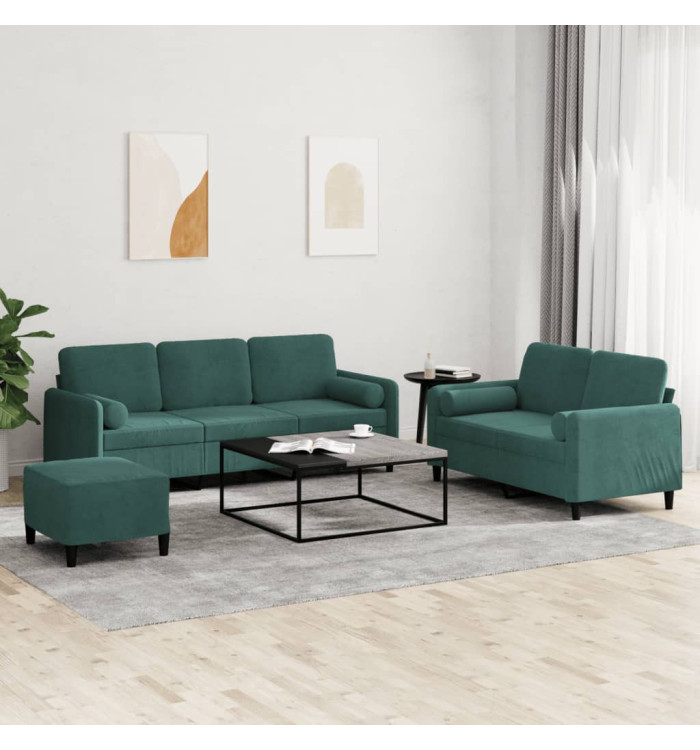 Ensemble de canapés 3 pcs avec coussins vert foncé velours | Mobilier & Déco