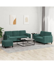 Ensemble de canapés 3 pcs avec coussins vert foncé velours | Mobilier & Déco
