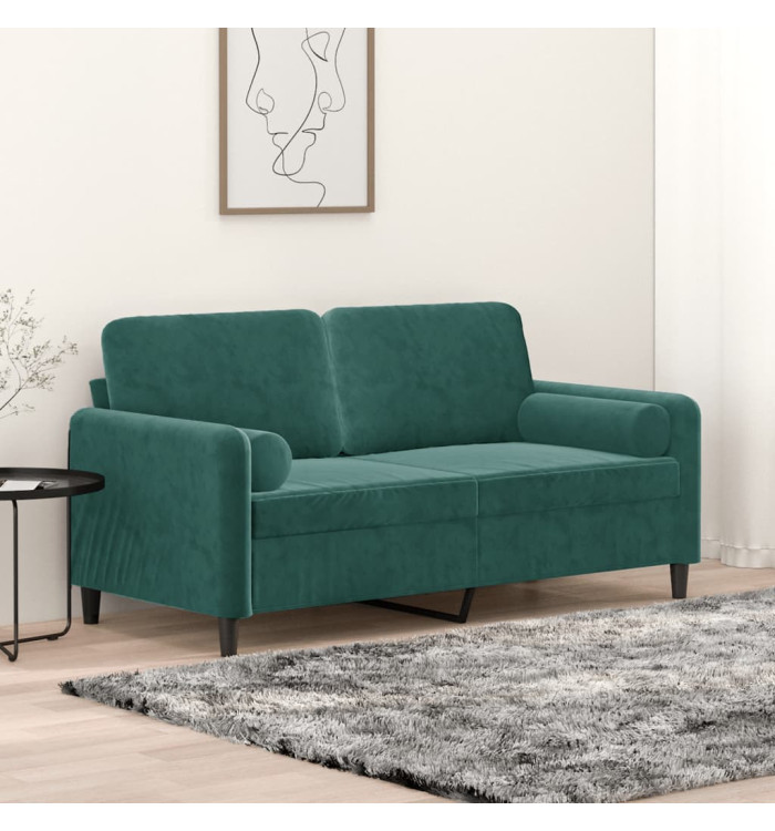 Canapé 2 places avec oreillers vert foncé 140 cm velours | Mobilier & Déco