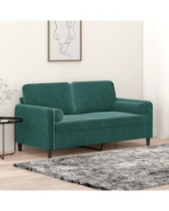 Canapé 2 places avec oreillers vert foncé 140 cm velours | Mobilier & Déco