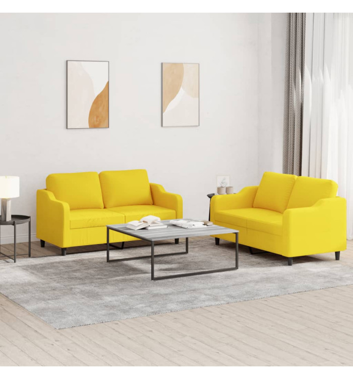 Ensemble de canapés 2 pcs avec coussins Jaune clair Tissu | Mobilier & Déco