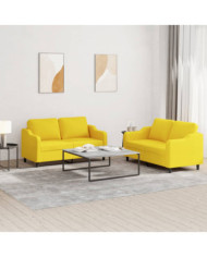 Ensemble de canapés 2 pcs avec coussins Jaune clair Tissu | Mobilier & Déco