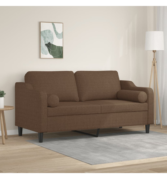 Canapé 2 places avec oreillers décoratifs marron 140 cm tissu | Mobilier & Déco