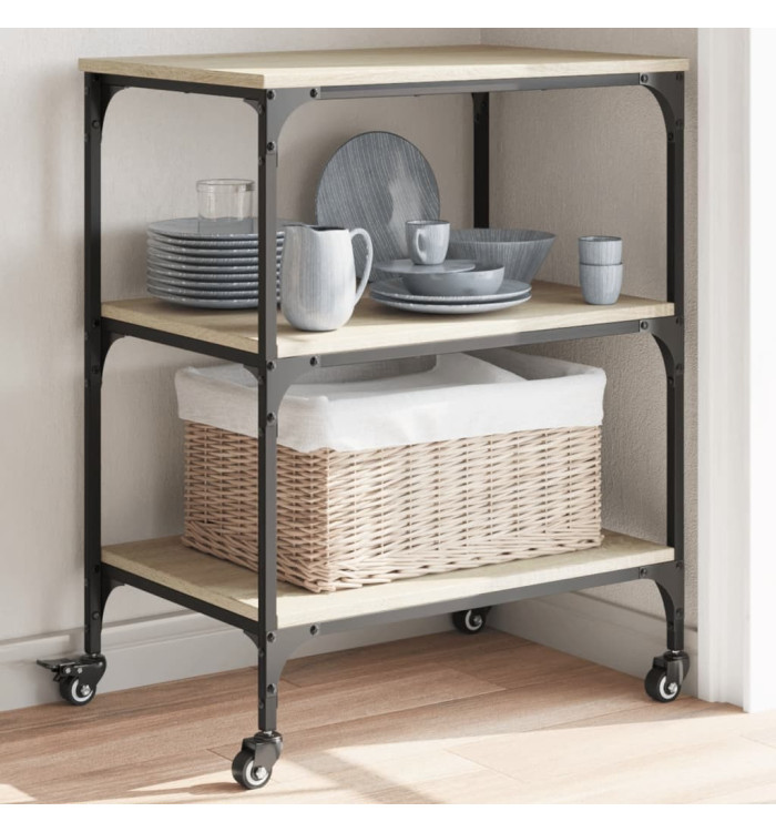 Chariot de cuisine chêne sonoma 60x41x76 cm bois d'ingénierie | Mobilier & Déco