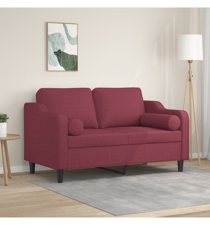 Canapé 2 places avec oreillers bordeaux 120 cm tissu | Mobilier & Déco
