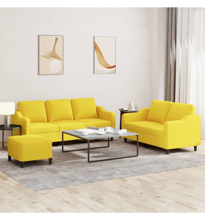 Ensemble de canapés 3 pcs avec coussins Jaune clair Tissu | Mobilier & Déco