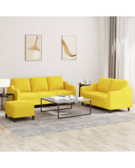 Ensemble de canapés 3 pcs avec coussins Jaune clair Tissu | Mobilier & Déco