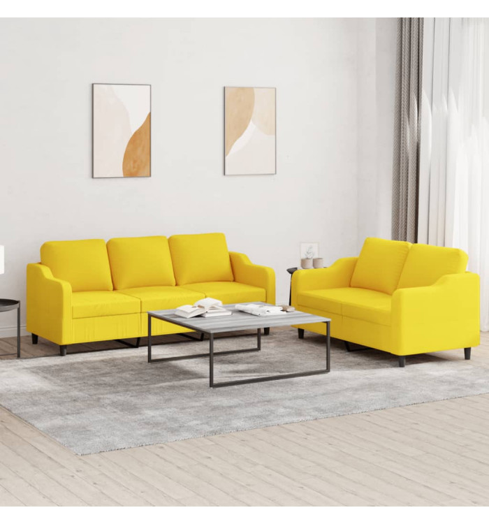 Ensemble de canapés 2 pcs avec coussins Jaune clair Tissu | Mobilier & Déco