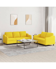 Ensemble de canapés 2 pcs avec coussins Jaune clair Tissu | Mobilier & Déco