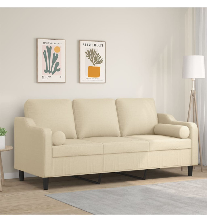 Canapé 3 places avec oreillers décoratifs crème 180 cm tissu | Mobilier & Déco