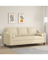 Canapé 3 places avec oreillers décoratifs crème 180 cm tissu | Mobilier & Déco