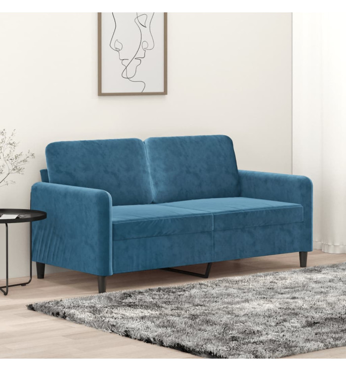 Canapé à 2 places Bleu 140 cm Velours | Mobilier & Déco