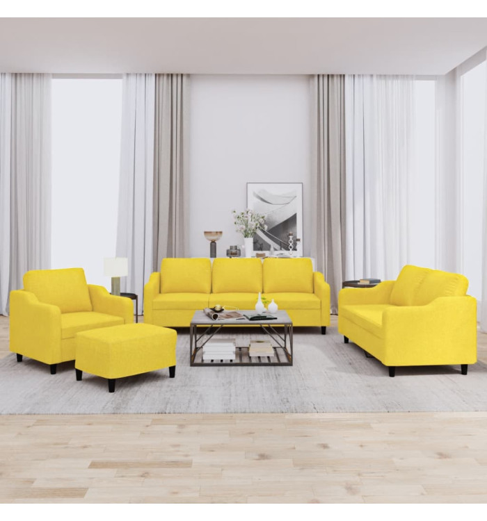 Ensemble de canapés 4 pcs avec coussins Jaune clair Tissu | Mobilier & Déco