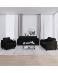 Ensemble de canapés 3 pcs avec coussins Noir Tissu | Mobilier & Déco