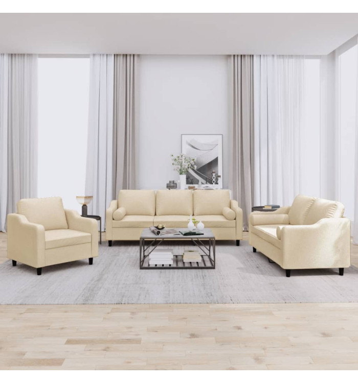 Ensemble de canapés 3 pcs avec coussins crème tissu | Mobilier & Déco