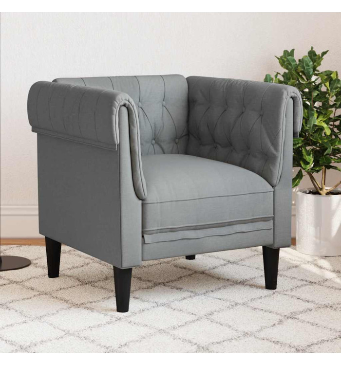 Fauteuil Chesterfield gris clair tissu | Mobilier & Déco