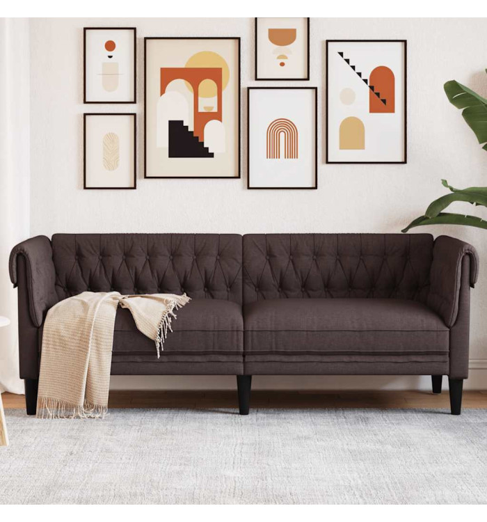 Canapé Chesterfield 3 places marron foncé tissu | Mobilier & Déco