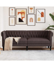 Canapé Chesterfield 3 places marron foncé tissu | Mobilier & Déco