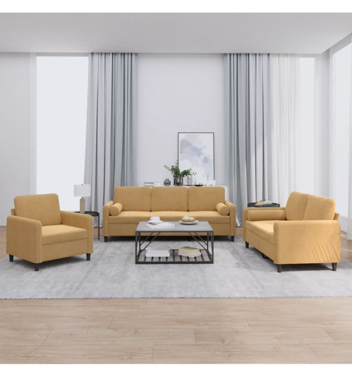 Ensemble de canapés 3 pcs avec coussins marron velours | Mobilier & Déco