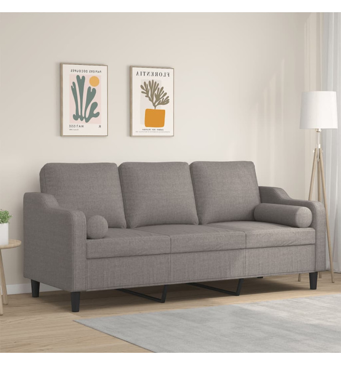 Canapé 3 places avec oreillers décoratifs taupe 180 cm tissu | Mobilier & Déco