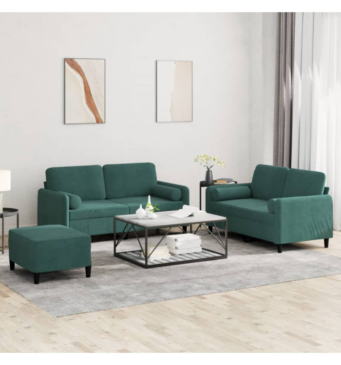 Ensemble de canapés 3 pcs avec coussins vert foncé velours | Mobilier & Déco