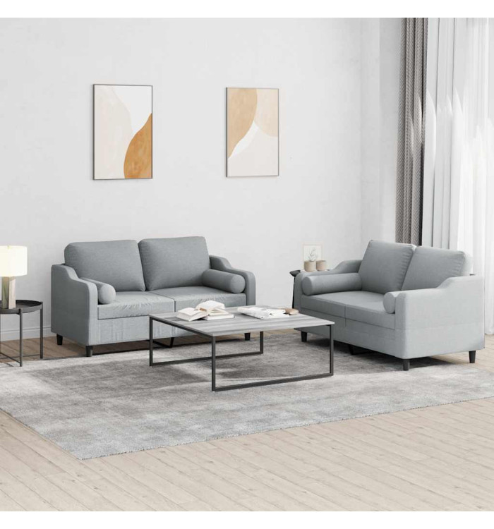 Ensemble de canapés 2 pcs coussins gris clair tissu | Mobilier & Déco
