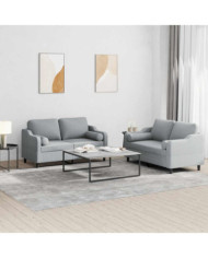 Ensemble de canapés 2 pcs coussins gris clair tissu | Mobilier & Déco