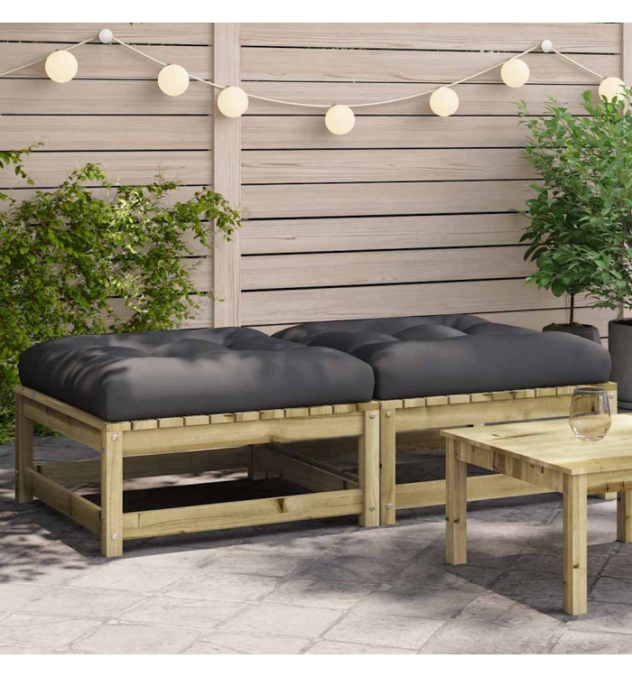 Repose-pieds de jardin avec coussins lot de 2 bois pin imprégné | Mobilier & Déco