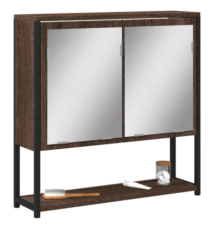 Armoire à miroir de salle de bain chêne marron bois ingénierie | Mobilier & Déco