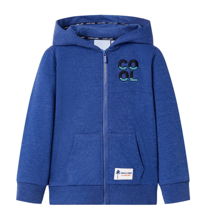 Sweat-shirt à capuche fermeture éclair enfants bleu foncé mélangé 128 | Mobilier & Déco