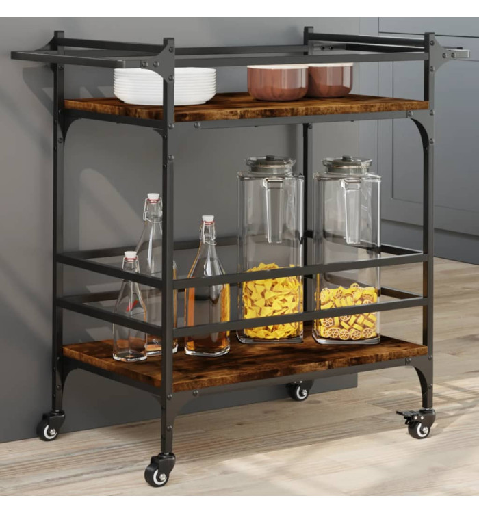 Chariot de cuisine chêne fumé 82x40x78,5 cm bois d'ingénierie | Mobilier & Déco