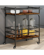 Chariot de cuisine chêne fumé 82x40x78,5 cm bois d'ingénierie | Mobilier & Déco