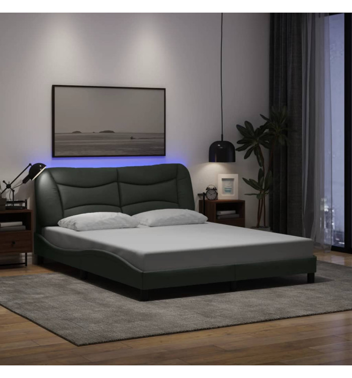 Cadre de lit avec LED sans matelas gris foncé 160x200 cm tissu | Mobilier & Déco