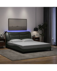 Cadre de lit avec LED sans matelas gris foncé 160x200 cm tissu | Mobilier & Déco