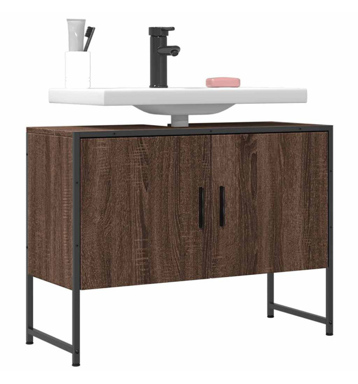Armoire lavabo de salle de bain chêne marron bois d'ingénierie | Mobilier & Déco