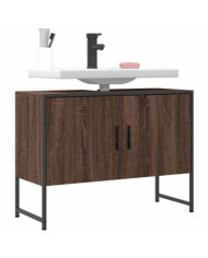 Armoire lavabo de salle de bain chêne marron bois d'ingénierie | Mobilier & Déco