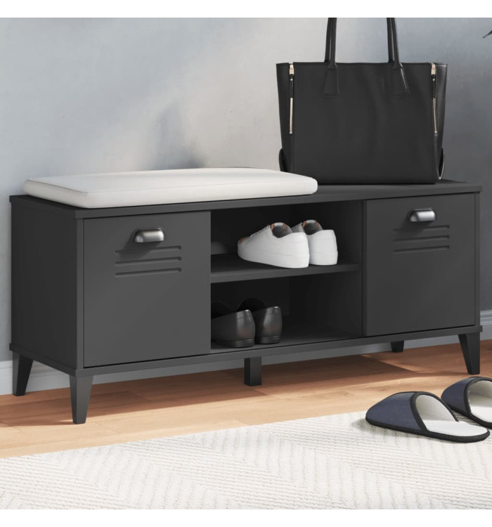 Banc à chaussures VIKEN noir 106x35x45 cm bois massif de pin | Mobilier & Déco