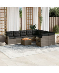 Salon de jardin avec coussins 10 pcs gris résine tressée | Mobilier & Déco