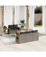 Salon de jardin 6 pcs avec coussins gris résine tressée | Mobilier & Déco