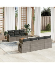 Salon de jardin 8 pcs avec coussins gris résine tressée | Mobilier & Déco