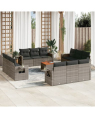 Salon de jardin avec coussins 13 pcs gris résine tressée | Mobilier & Déco