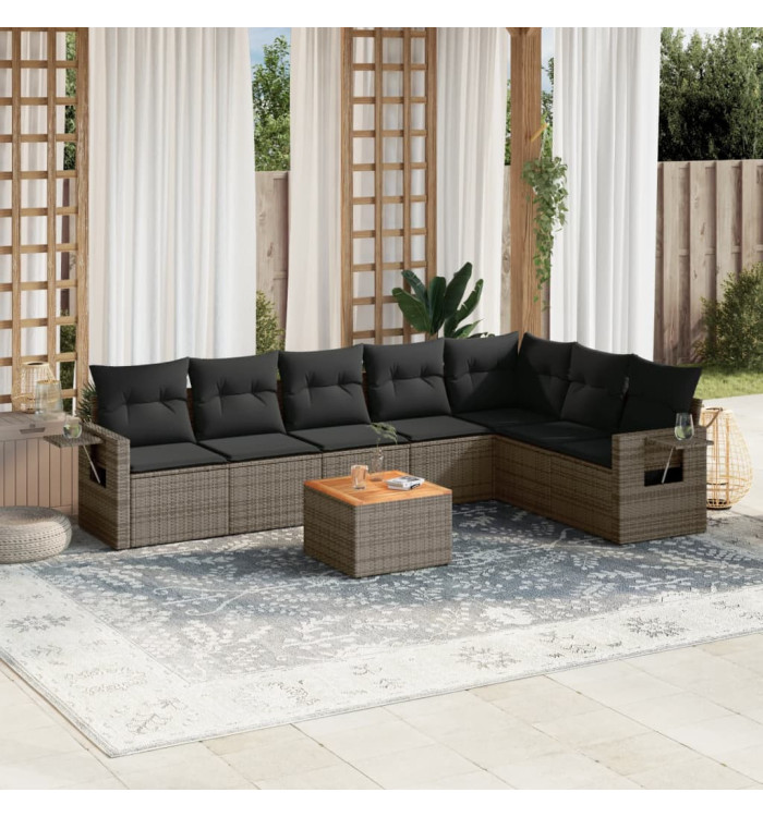 Salon de jardin 8 pcs avec coussins gris résine tressée | Mobilier & Déco