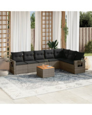 Salon de jardin 8 pcs avec coussins gris résine tressée | Mobilier & Déco