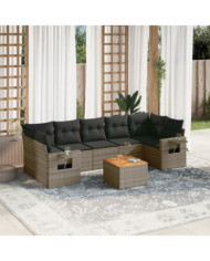 Salon de jardin 8 pcs avec coussins gris résine tressée | Mobilier & Déco
