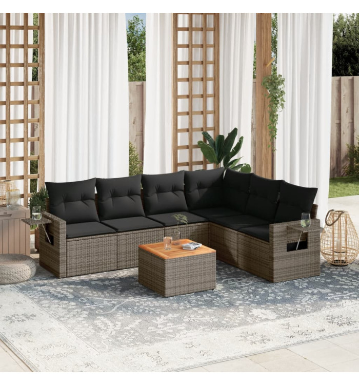 Salon de jardin avec coussins 7 pcs gris résine tressée | Mobilier & Déco