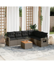 Salon de jardin avec coussins 7 pcs gris résine tressée | Mobilier & Déco