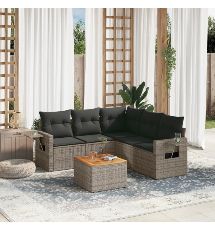 Salon de jardin 6 pcs avec coussins gris résine tressée | Mobilier & Déco