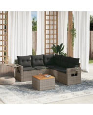 Salon de jardin 6 pcs avec coussins gris résine tressée | Mobilier & Déco