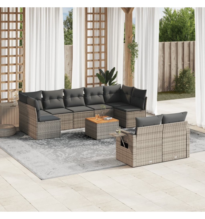 Salon de jardin avec coussins 10 pcs gris résine tressée | Mobilier & Déco